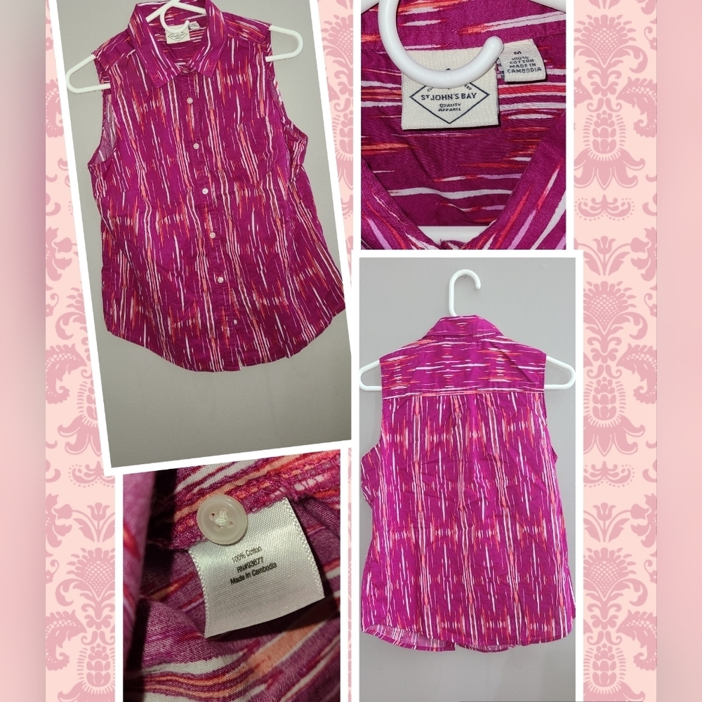 Sleevless shirt st johns Bay size med pink white design M
